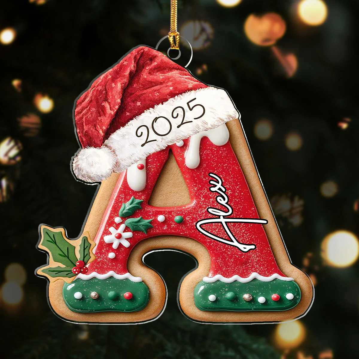 Gingerbread Letter Stocking Tag - Personalized 1-Layer Acrylic Ornament