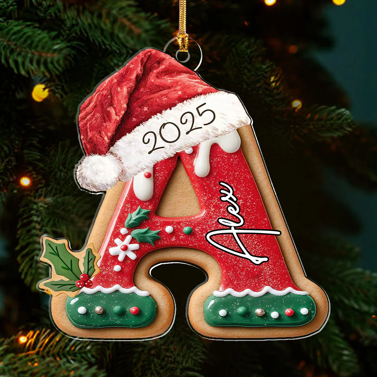 Gingerbread Letter Stocking Tag - Personalized 1-Layer Acrylic Ornament - Image 3