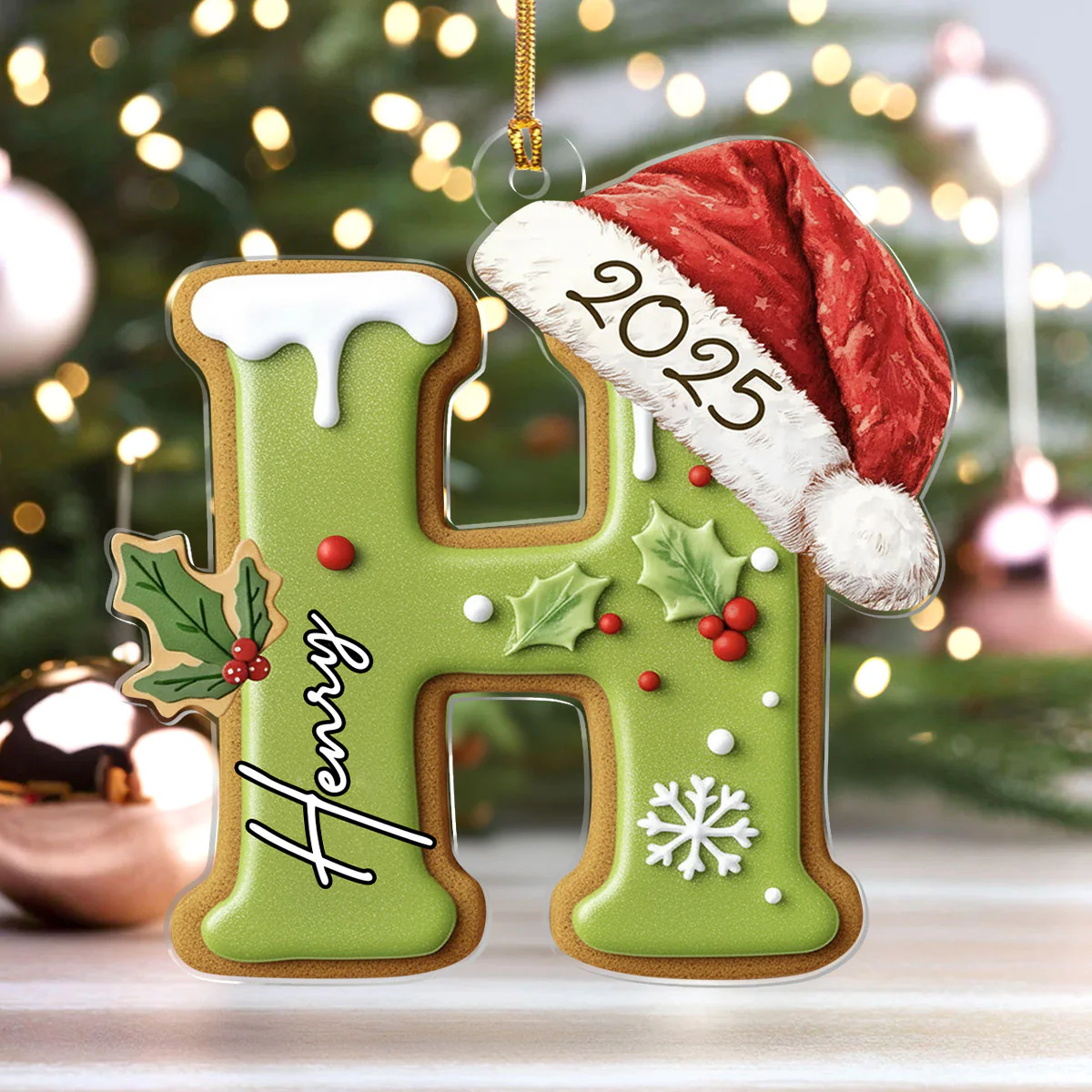 Gingerbread Letter Stocking Tag - Personalized 1-Layer Acrylic Ornament - Image 4