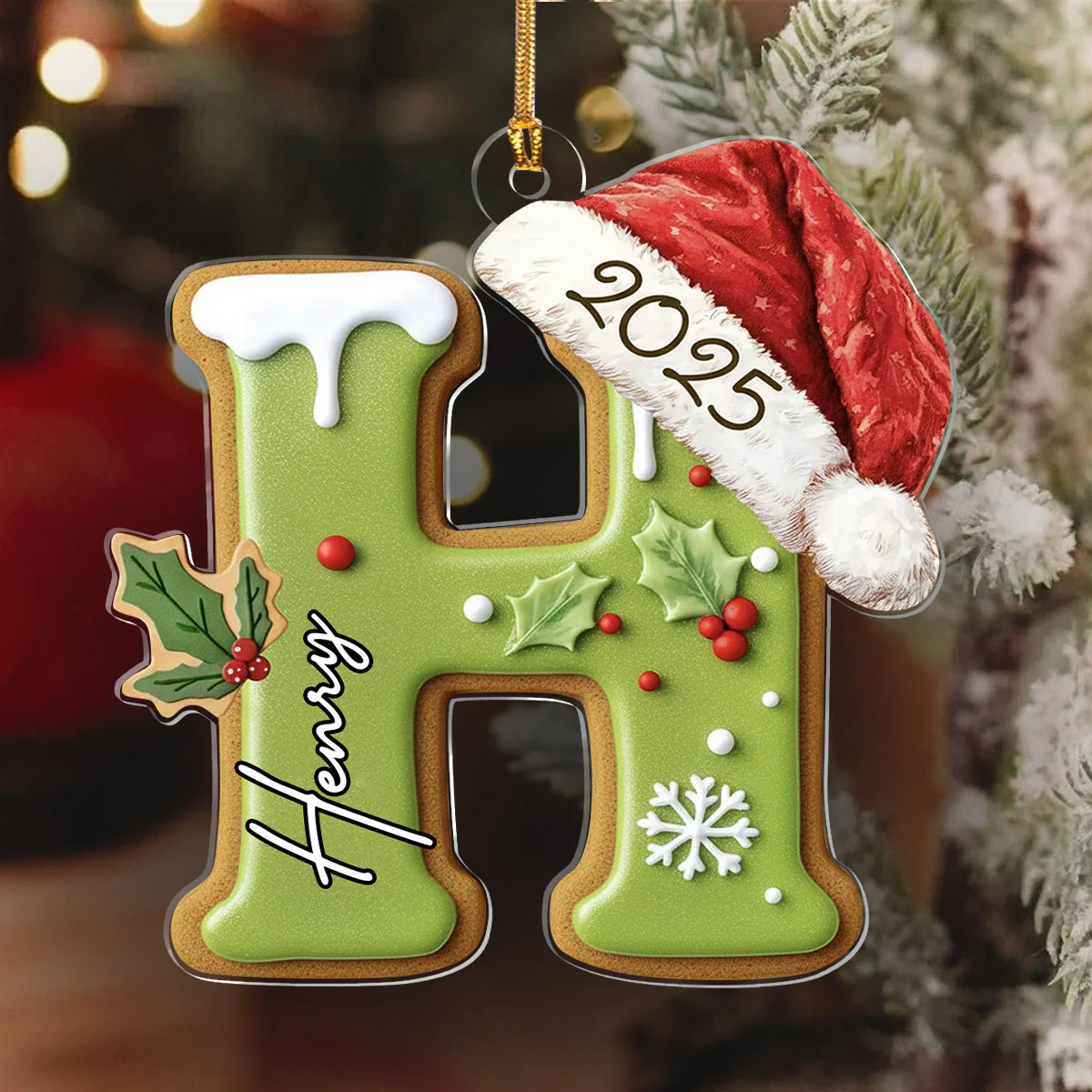 Gingerbread Letter Stocking Tag - Personalized 1-Layer Acrylic Ornament - Image 6
