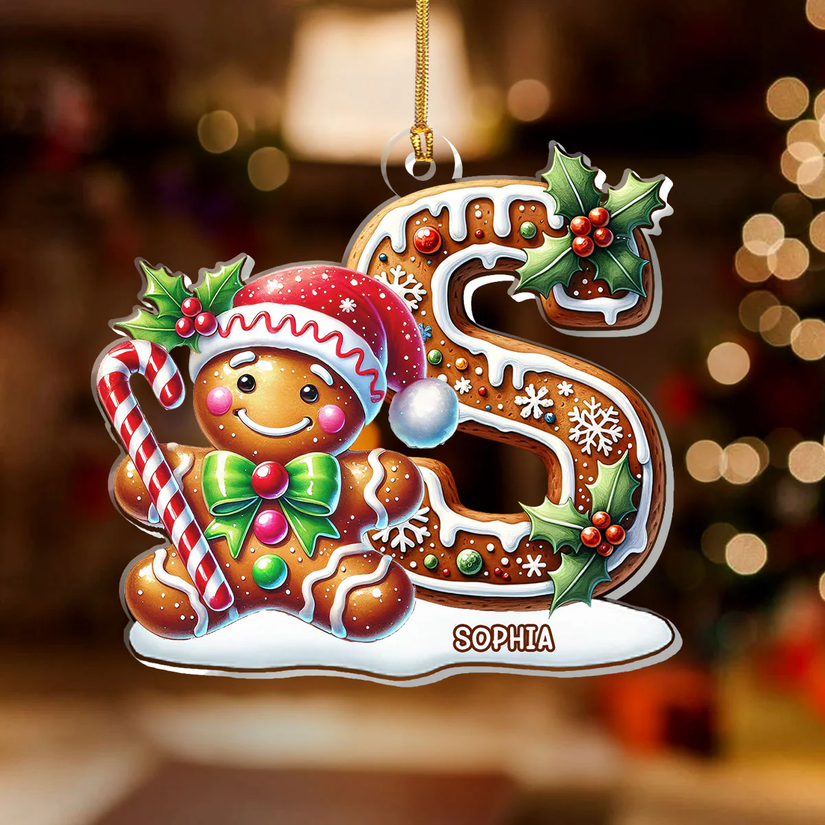 Gingerbread Man Alphabet - Personalized 1-Layer Acrylic Ornament - Image 2