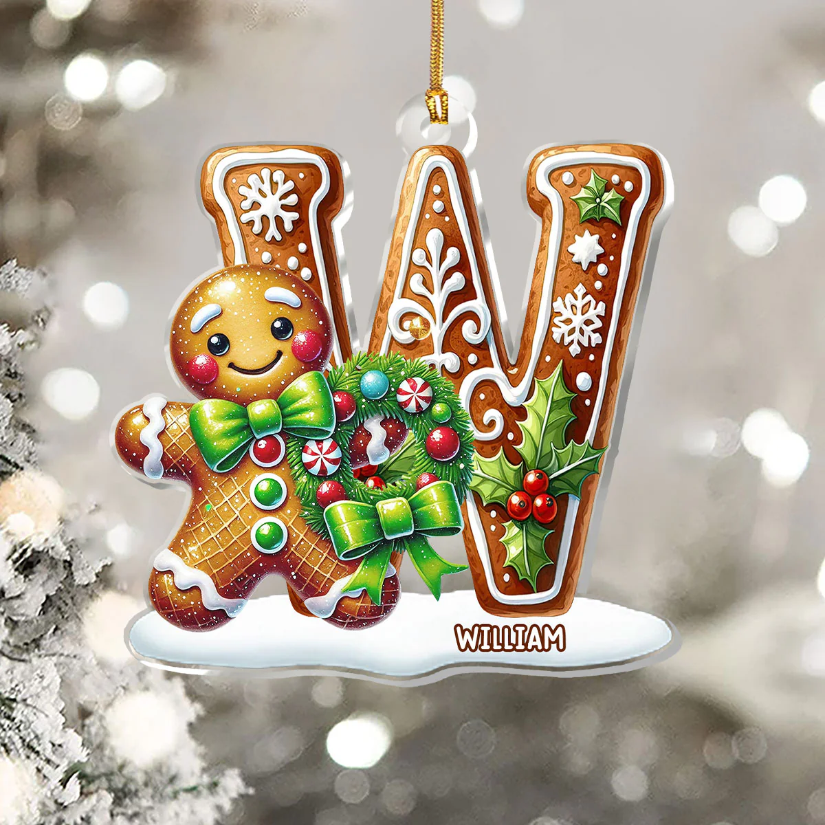 Gingerbread Man Alphabet - Personalized 1-Layer Acrylic Ornament - Image 5