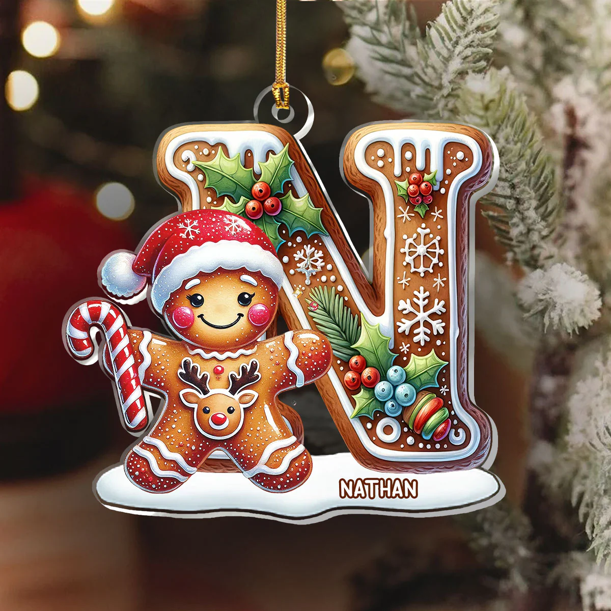 Gingerbread Man Alphabet - Personalized 1-Layer Acrylic Ornament - Image 6