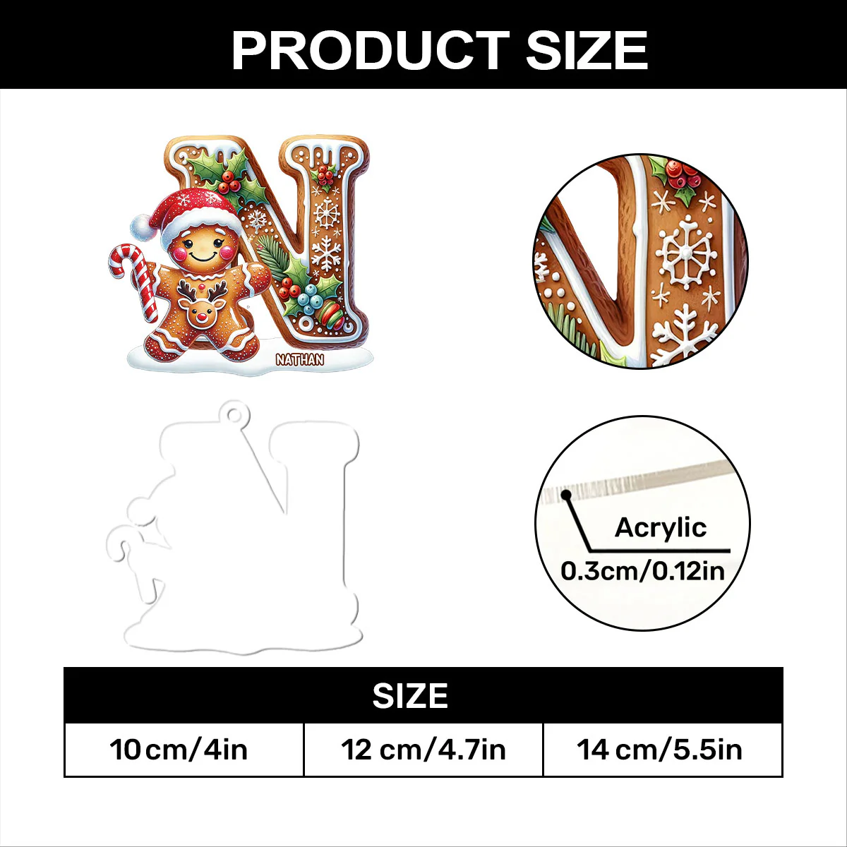 Gingerbread Man Alphabet - Personalized 1-Layer Acrylic Ornament - Image 7