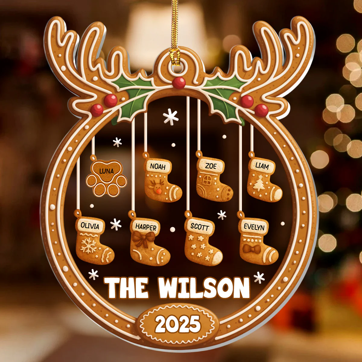 Gingerbread Stockings - Personalized 1-Layer Acrylic Ornament - Image 2