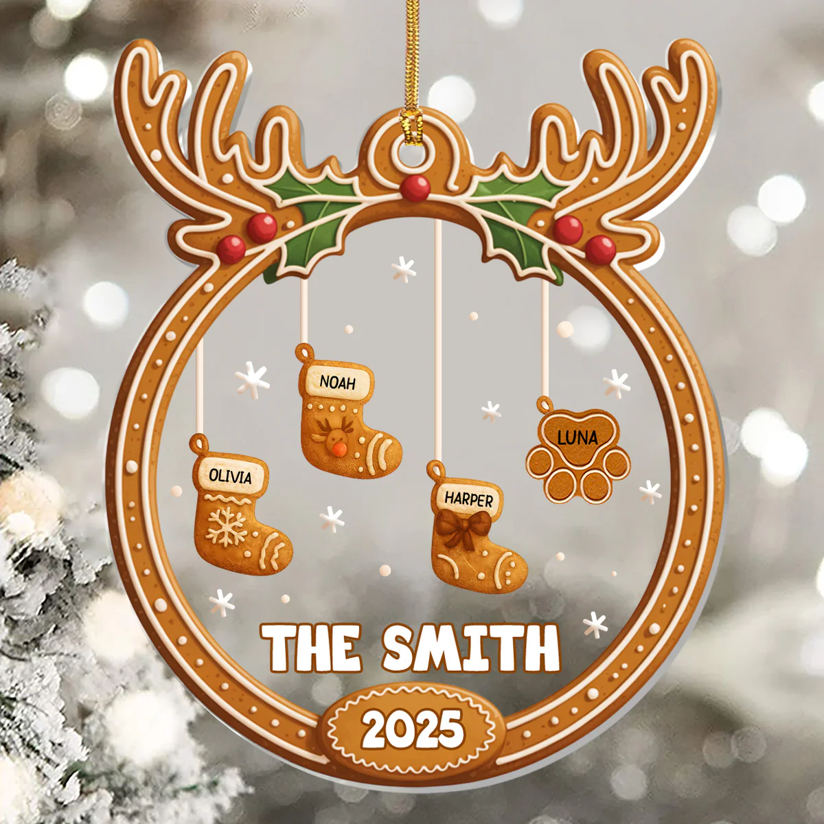 Gingerbread Stockings - Personalized 1-Layer Acrylic Ornament - Image 4