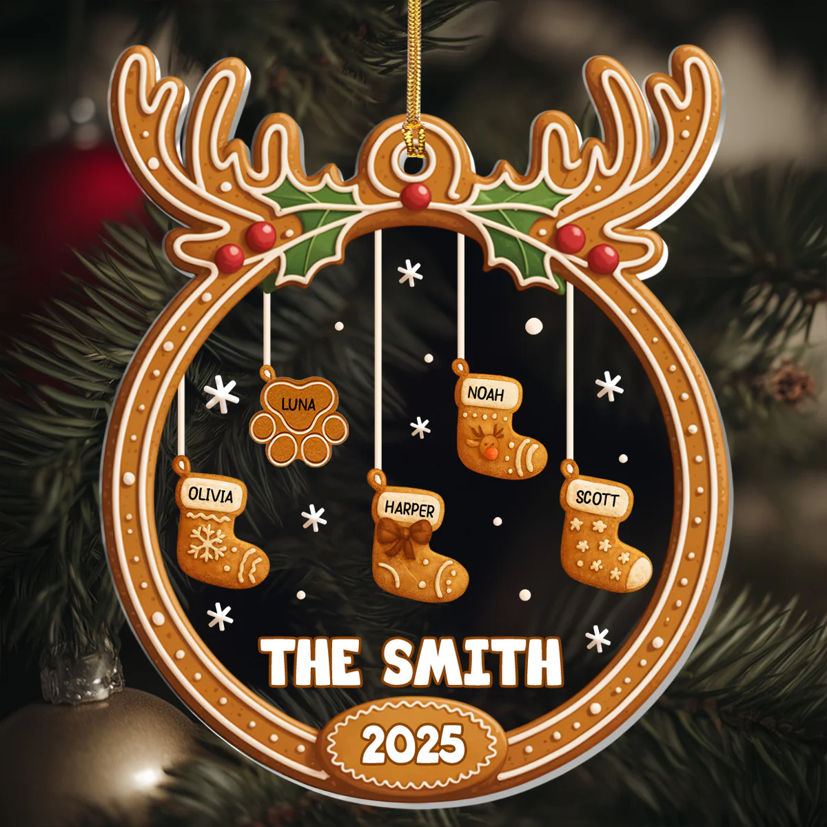 Gingerbread Stockings - Personalized 1-Layer Acrylic Ornament - Image 5