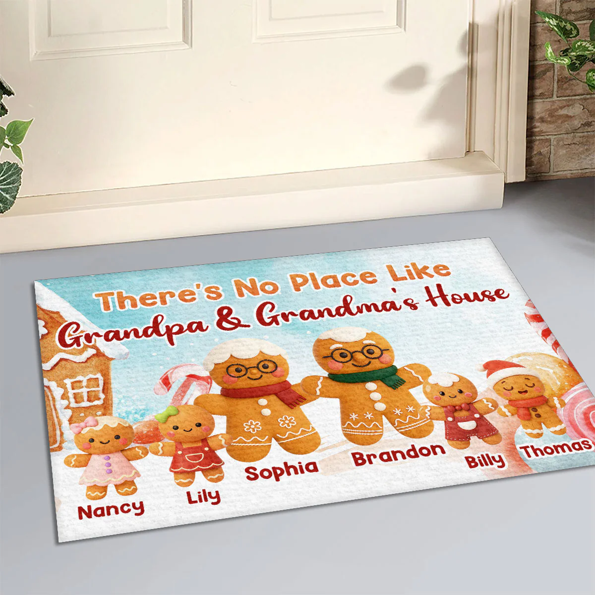 Gingerbread There's No Place Like Grandma And Grandpa's House - Personalized Doormat - Image 3