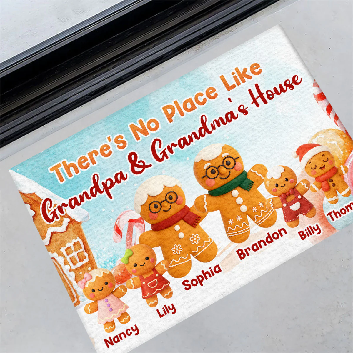 Gingerbread There's No Place Like Grandma And Grandpa's House - Personalized Doormat - Image 4