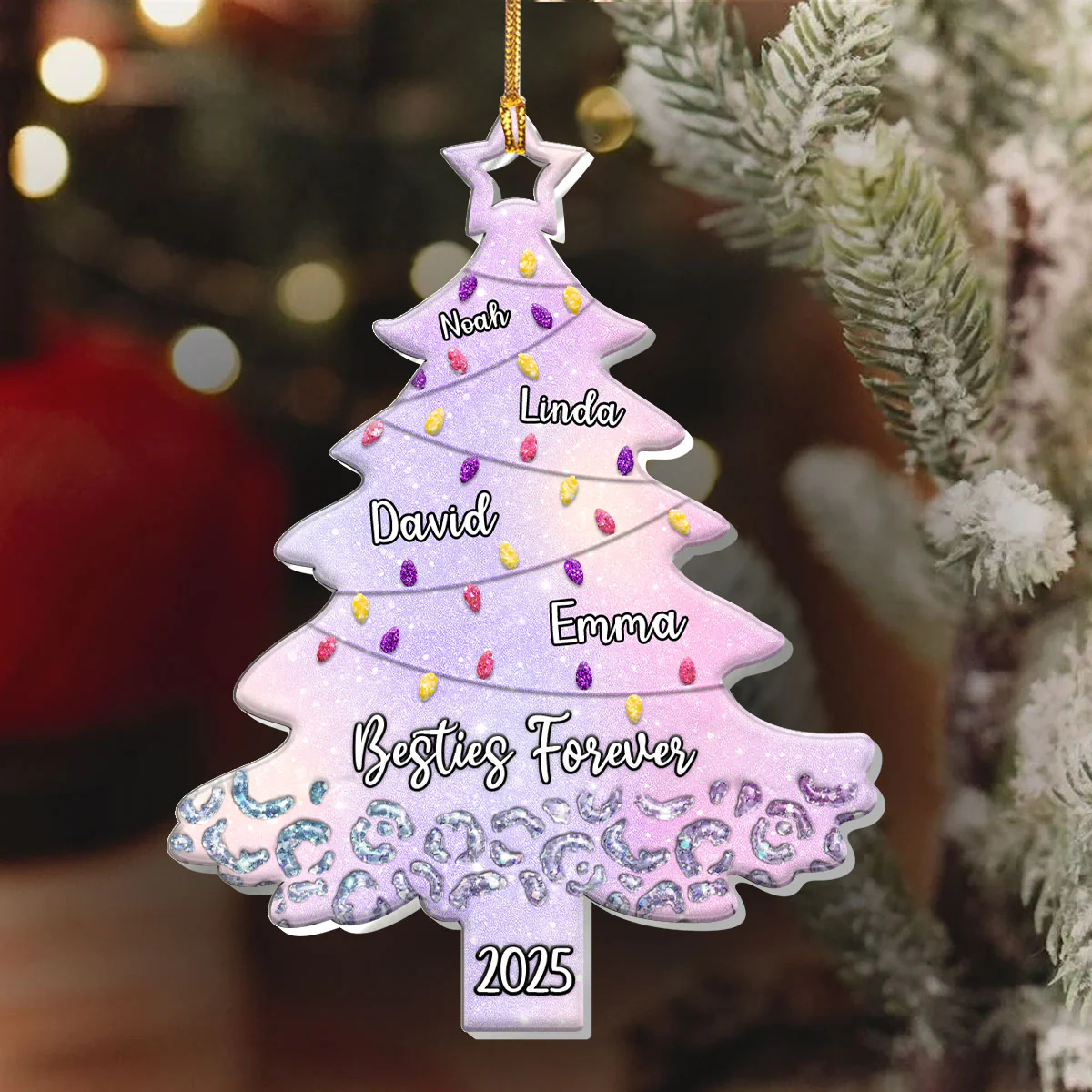 Glitter Leopard Family Bestie Christmas Tree - Personalized 1-Layer Acrylic Ornament - Image 6