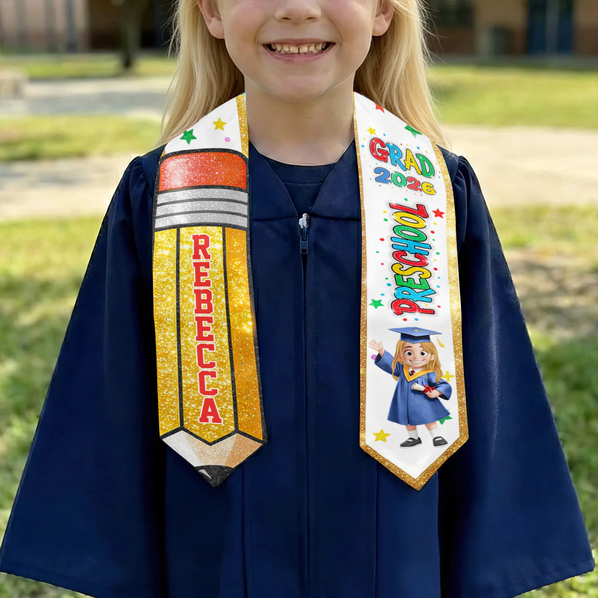 Glittered Preschool Kindergarten Graduation - Personalized Kid Graduation Stole