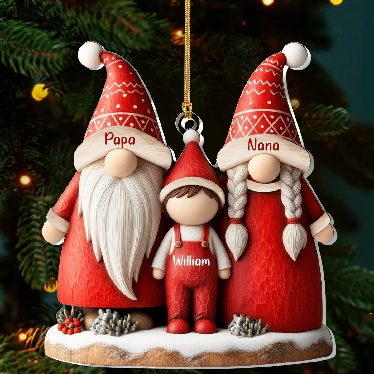 Gnome Grandparents And Grandkid - Personalized 1-Layer Acrylic Ornament - Image 2