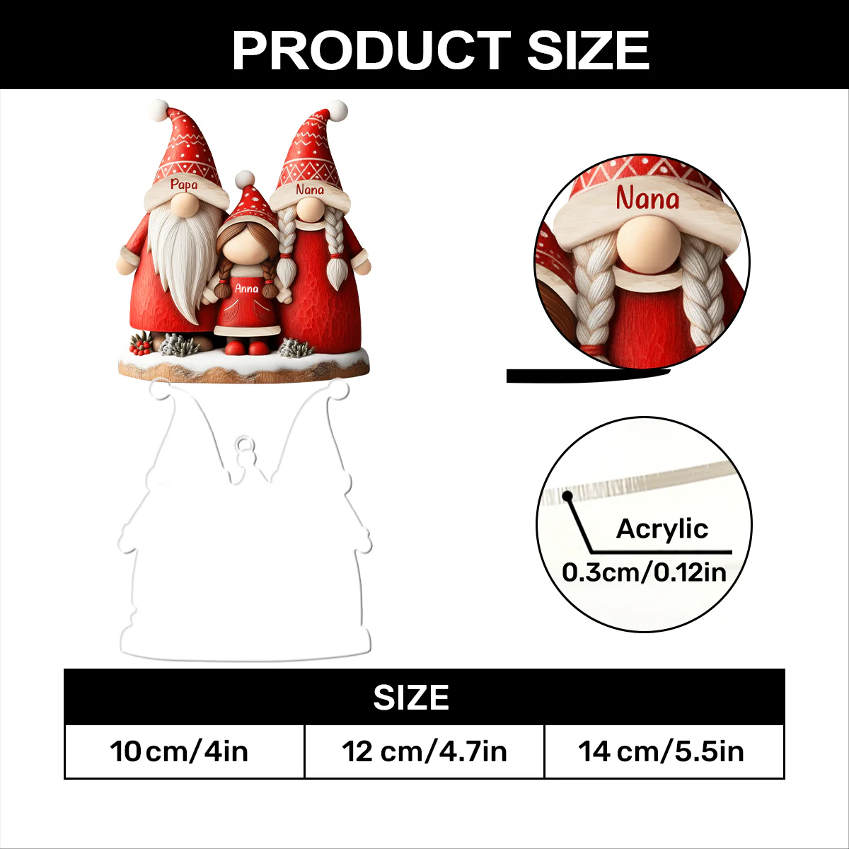 Gnome Grandparents And Grandkid - Personalized 1-Layer Acrylic Ornament - Image 5