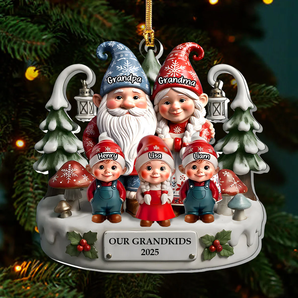 Gnome Grandparents And Grandkids - Personalized 1-Layer Acrylic Ornament - Image 3