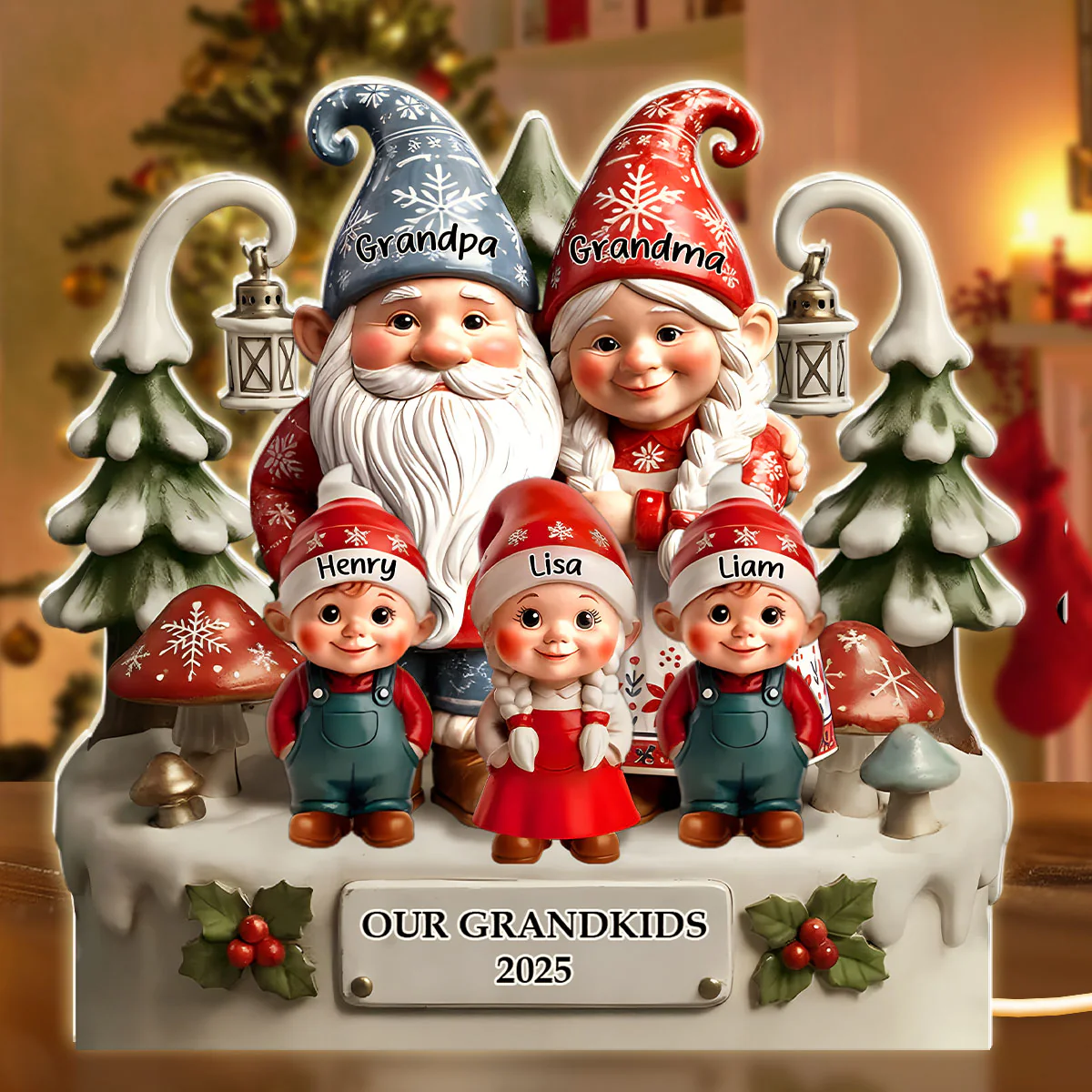 Gnome Grandparents And Grandkids - Personalized Light Box