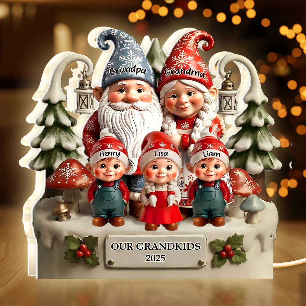 Gnome Grandparents And Grandkids - Personalized Light Box - Image 2