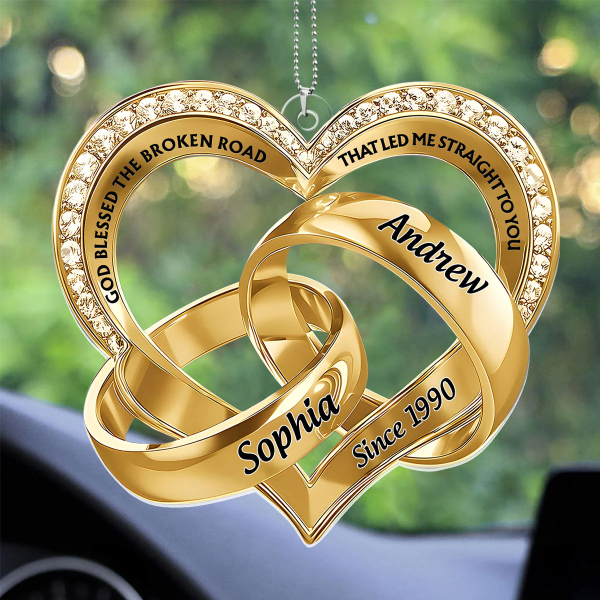 God Blessed The Broken Road - Personalized Car Acrylic Hanging Ornament - Image 3