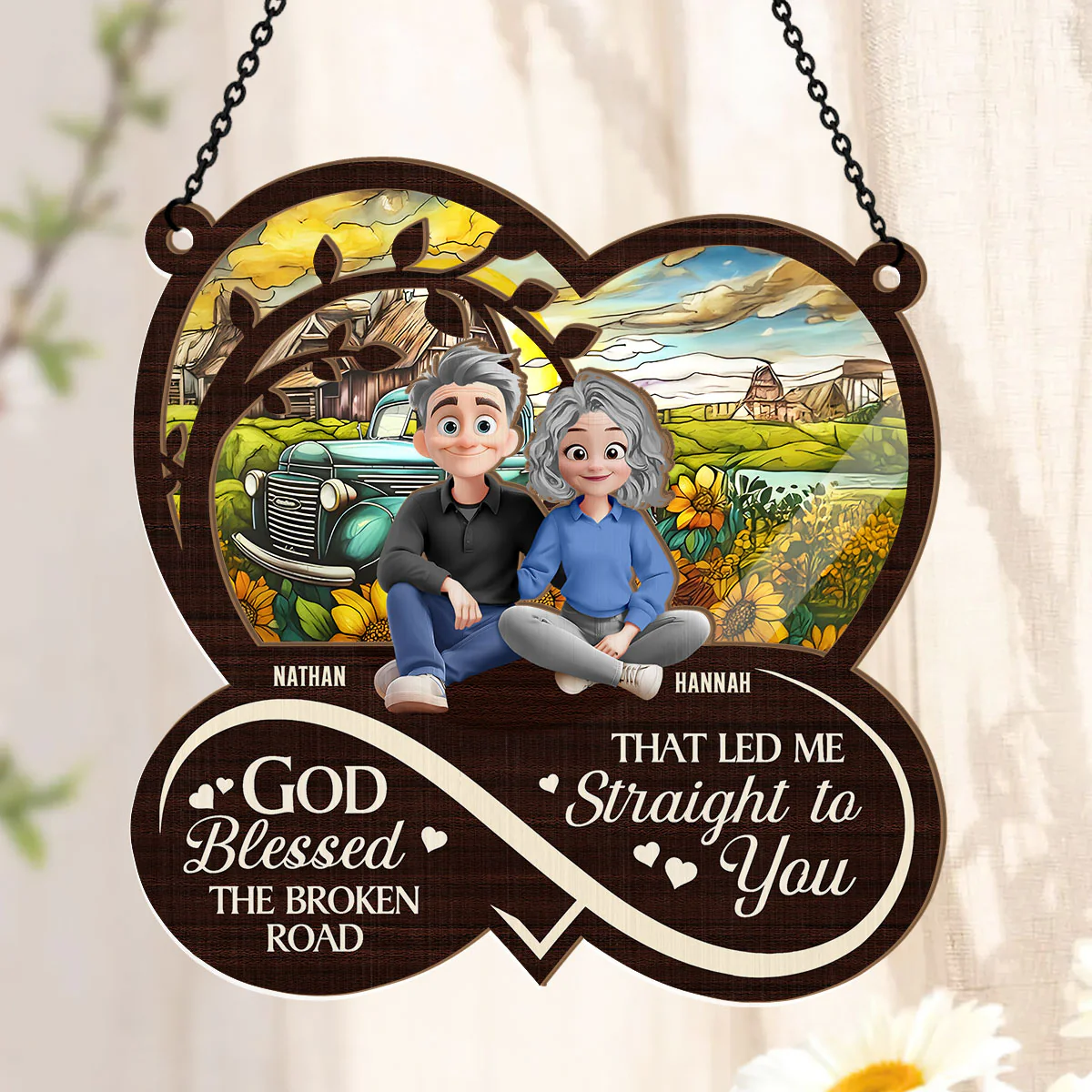 God Blessed The Broken Road - Personalized Window Hanging Suncatcher - Image 3