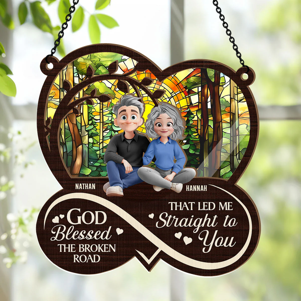 God Blessed The Broken Road - Personalized Window Hanging Suncatcher - Image 4