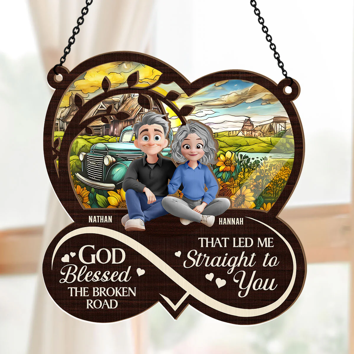God Blessed The Broken Road - Personalized Window Hanging Suncatcher - Image 5