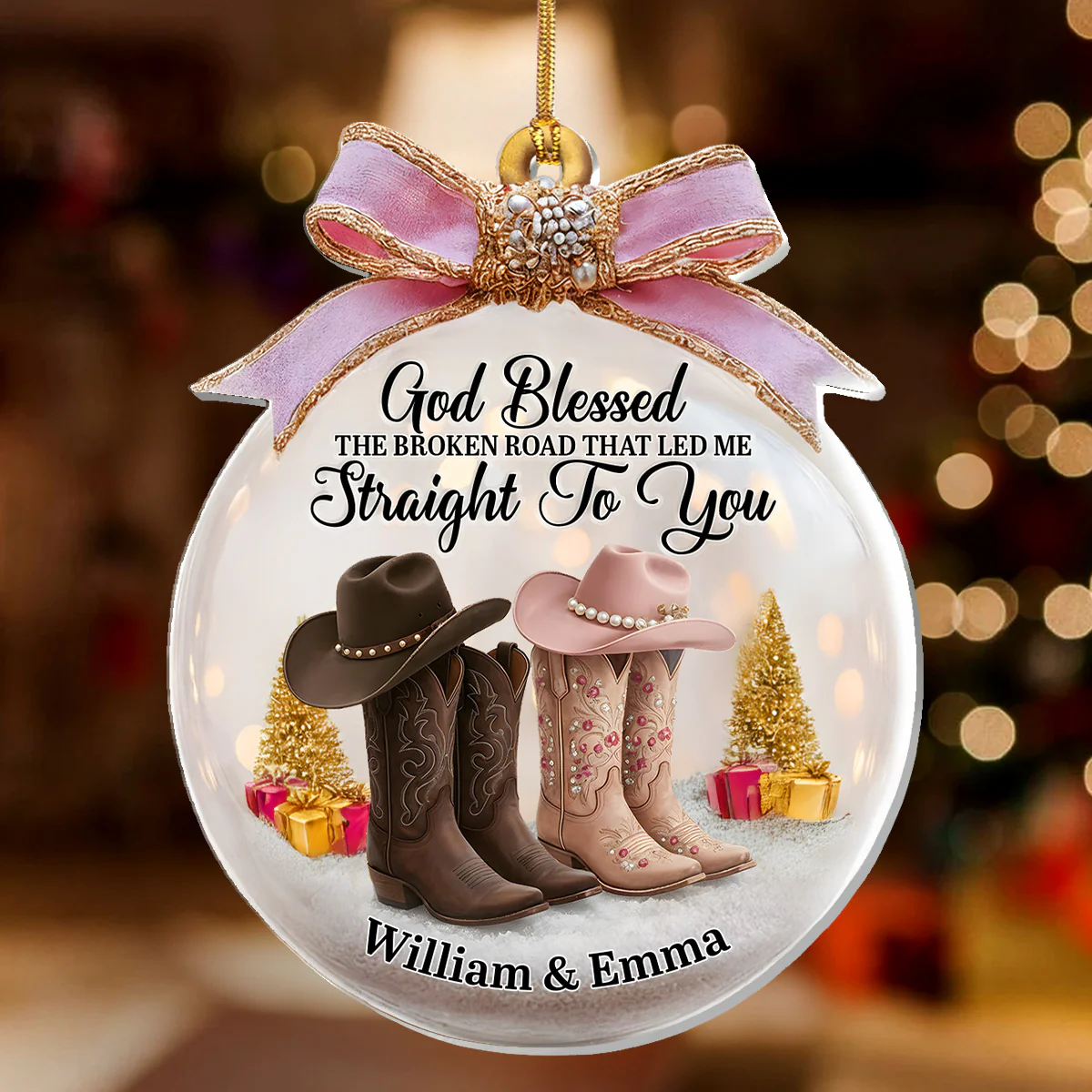 God Blessed The Broken Road That Led Me Straight To You. - Personalized 1-Layer Acrylic Ornament - Image 2