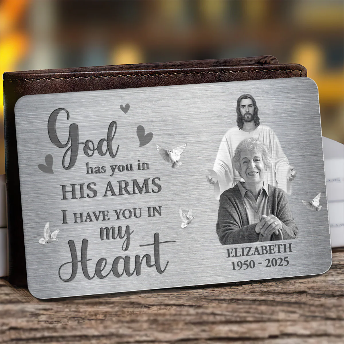 God Has You In His Arms - Personalized Aluminum Wallet Card - Image 2