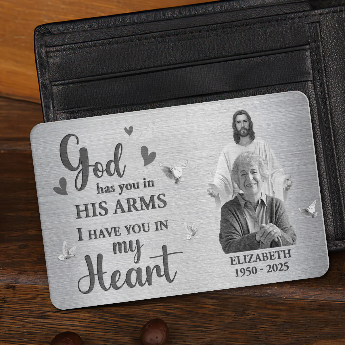 God Has You In His Arms - Personalized Aluminum Wallet Card - Image 3