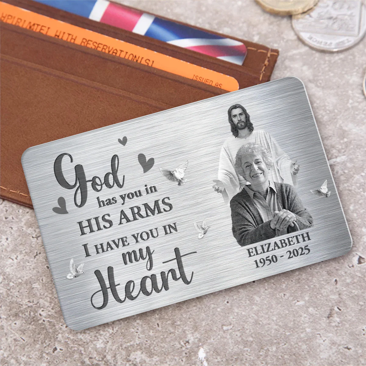 God Has You In His Arms - Personalized Aluminum Wallet Card - Image 4