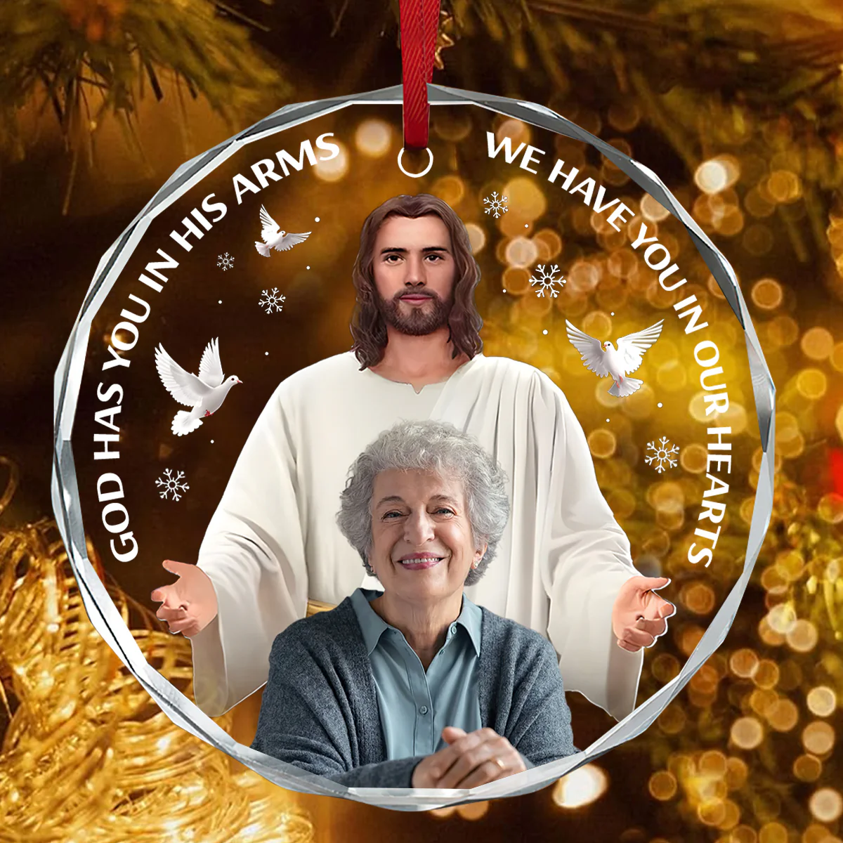 God Has You In His Arms - Personalized Round Shaped Glass Ornament - Image 4