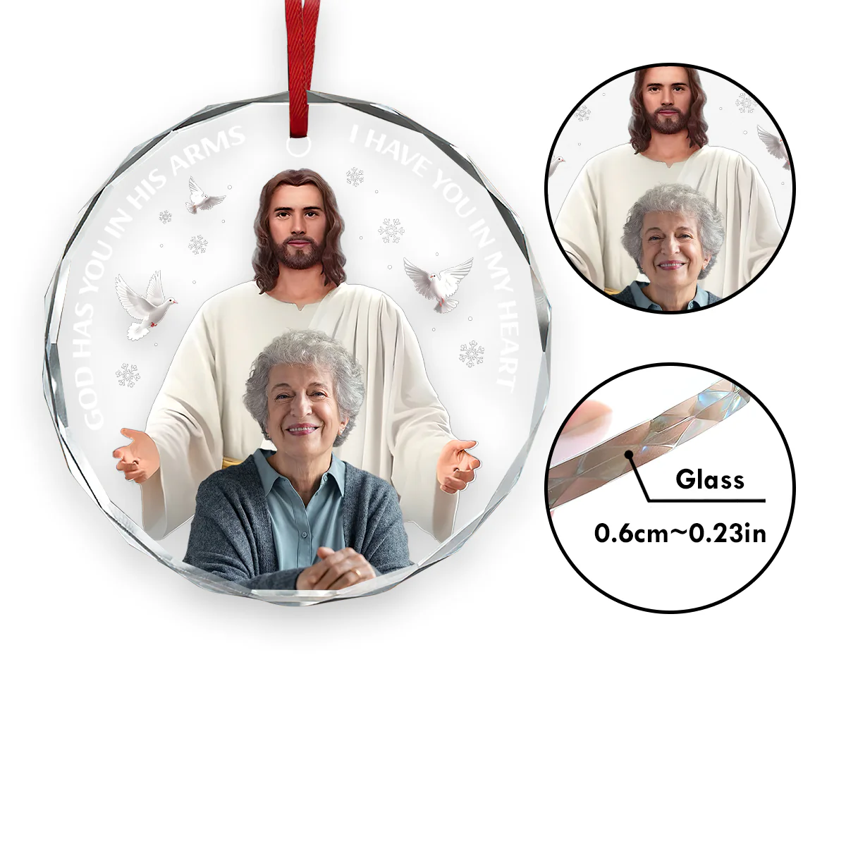 God Has You In His Arms - Personalized Round Shaped Glass Ornament - Image 5
