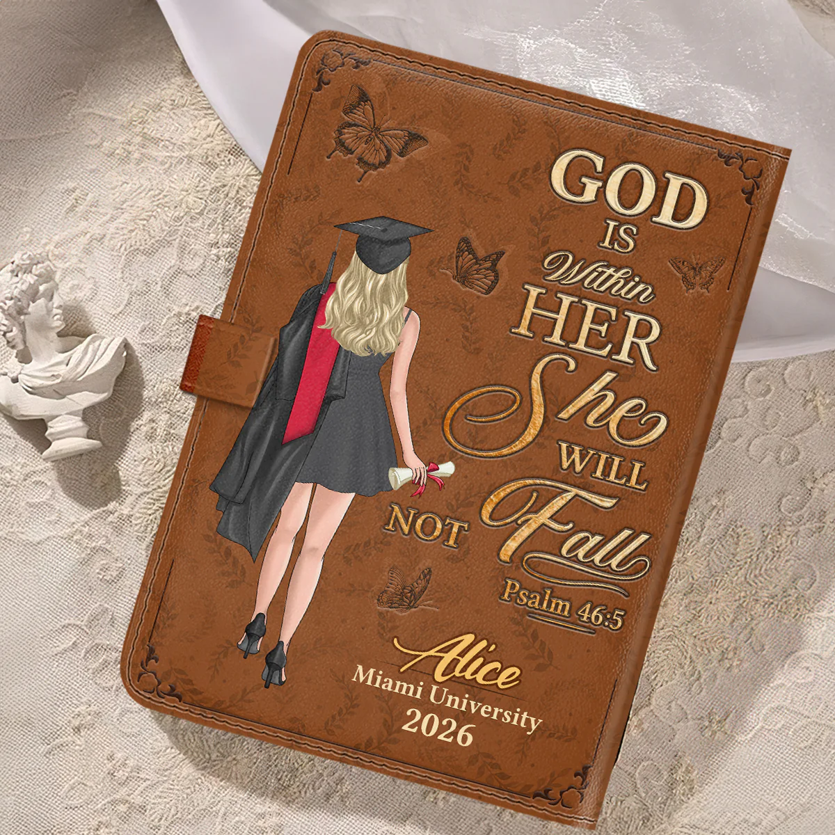 God Is Within Her She Will Not Fall - Personalized Leather Notebook & Pen Set - Image 3