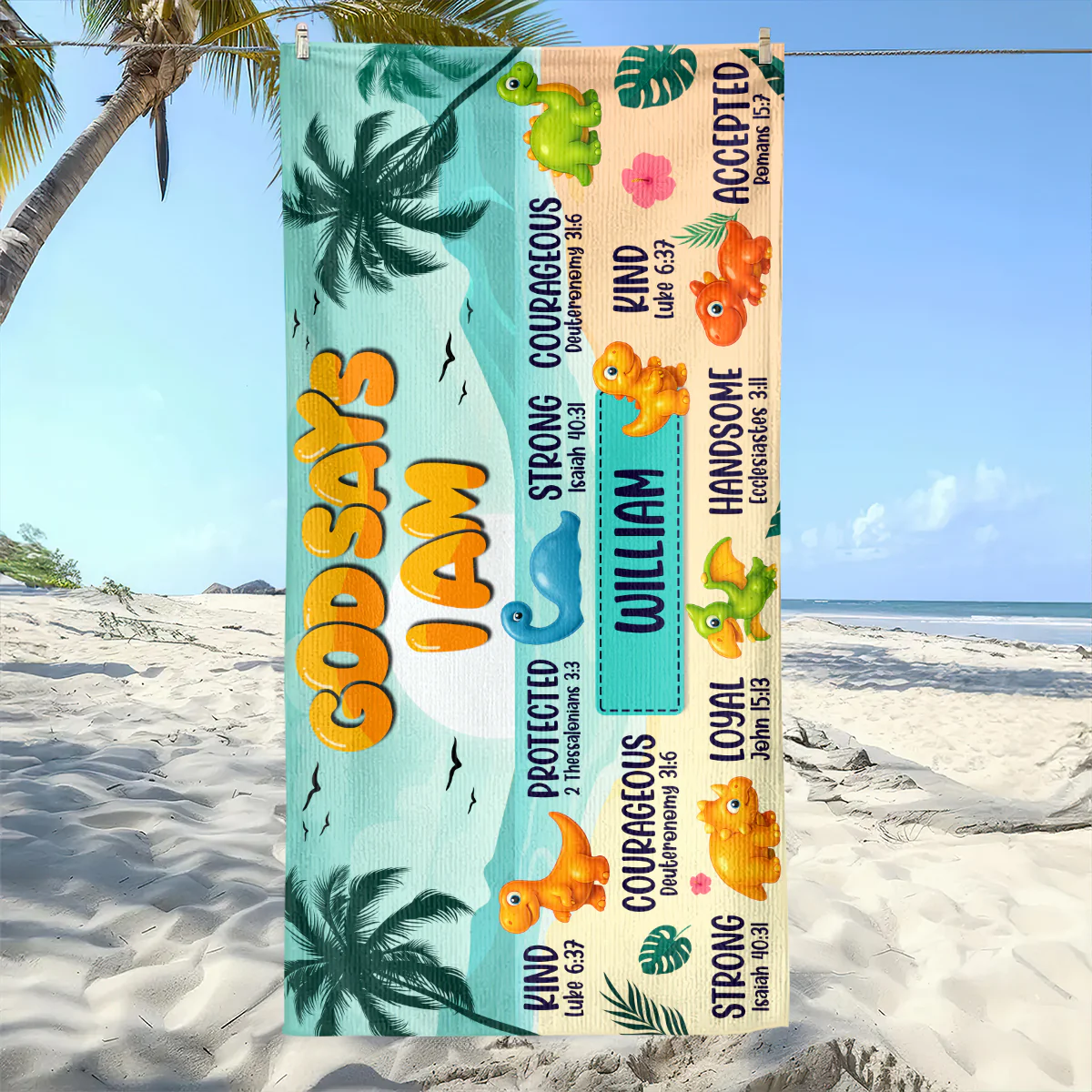 God Says I Am - Personalized Beach Towel - Image 5
