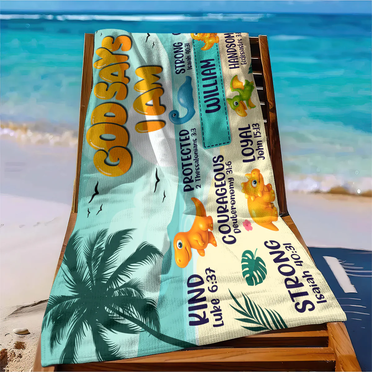 God Says I Am - Personalized Beach Towel - Image 6