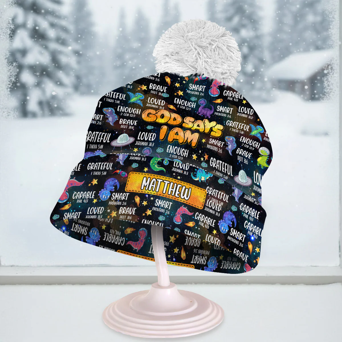 God Says I Am - Personalized Bobble Beanie Hat - Image 2
