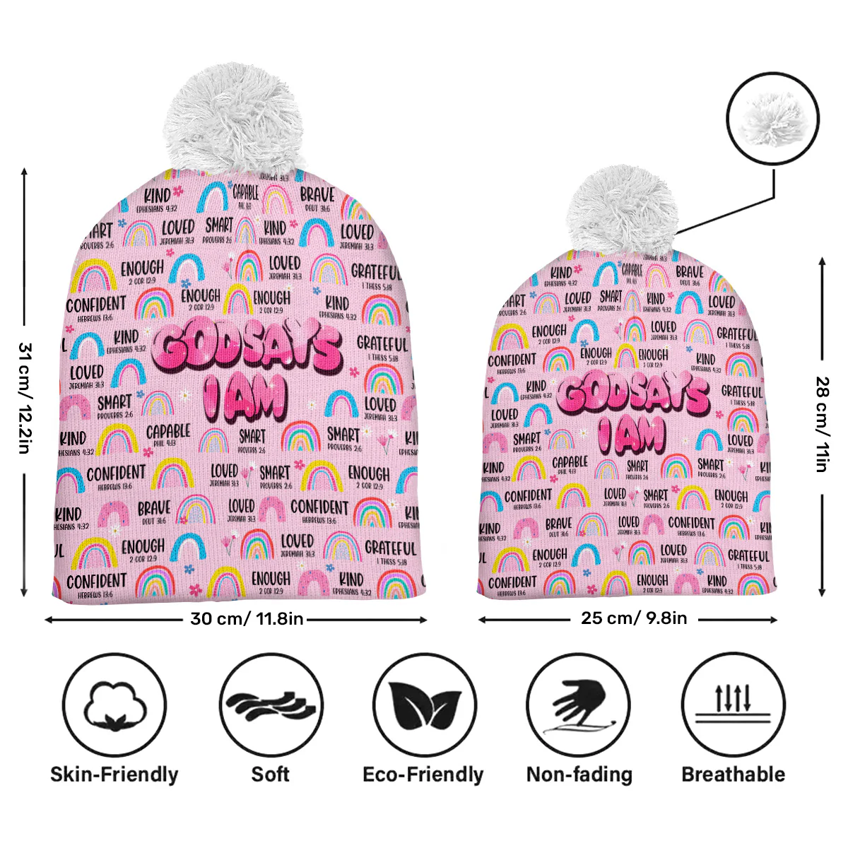 God Says I Am - Personalized Bobble Beanie Hat - Image 6