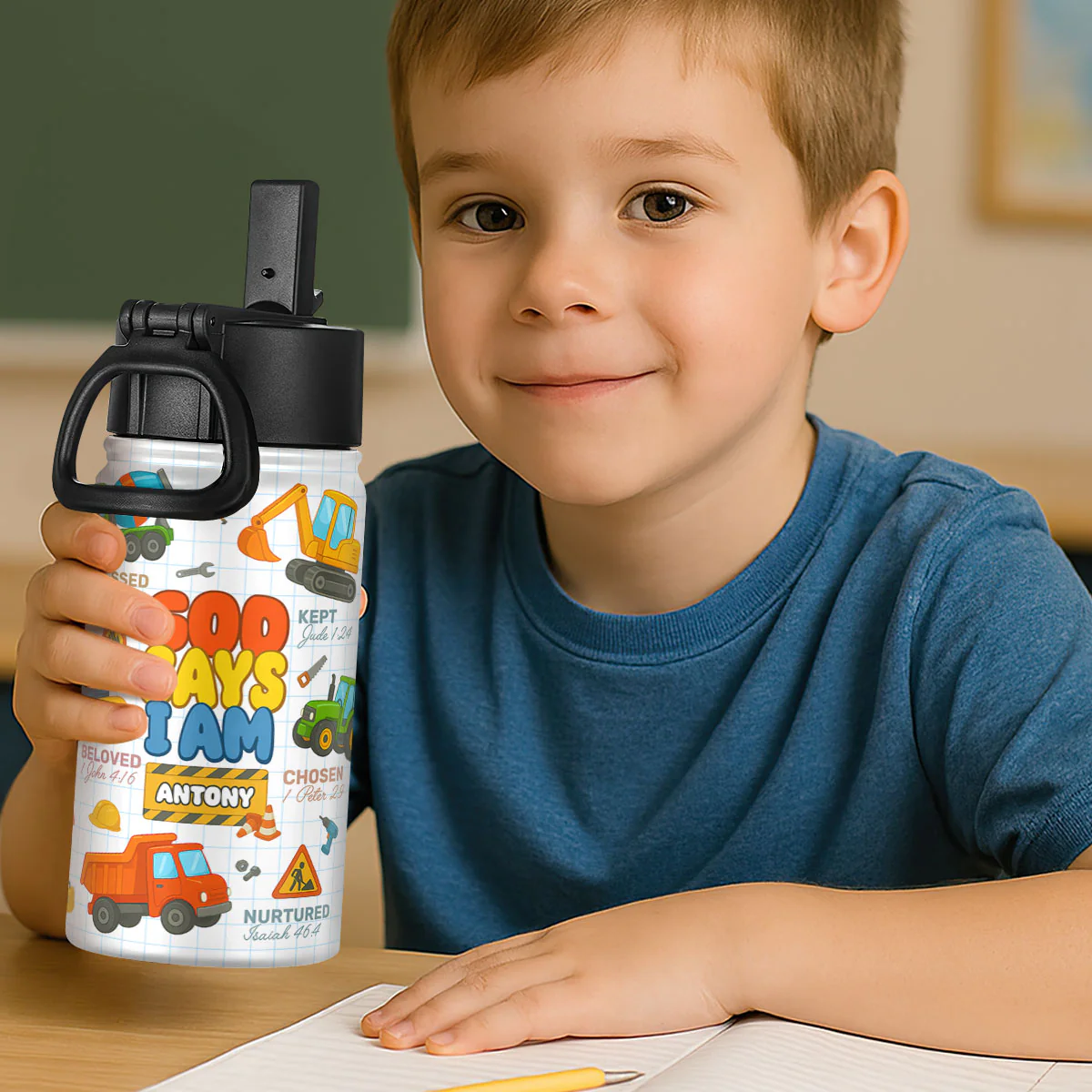 God Says I Am - Personalized Kids Stainless Steel Water Bottle - Image 3