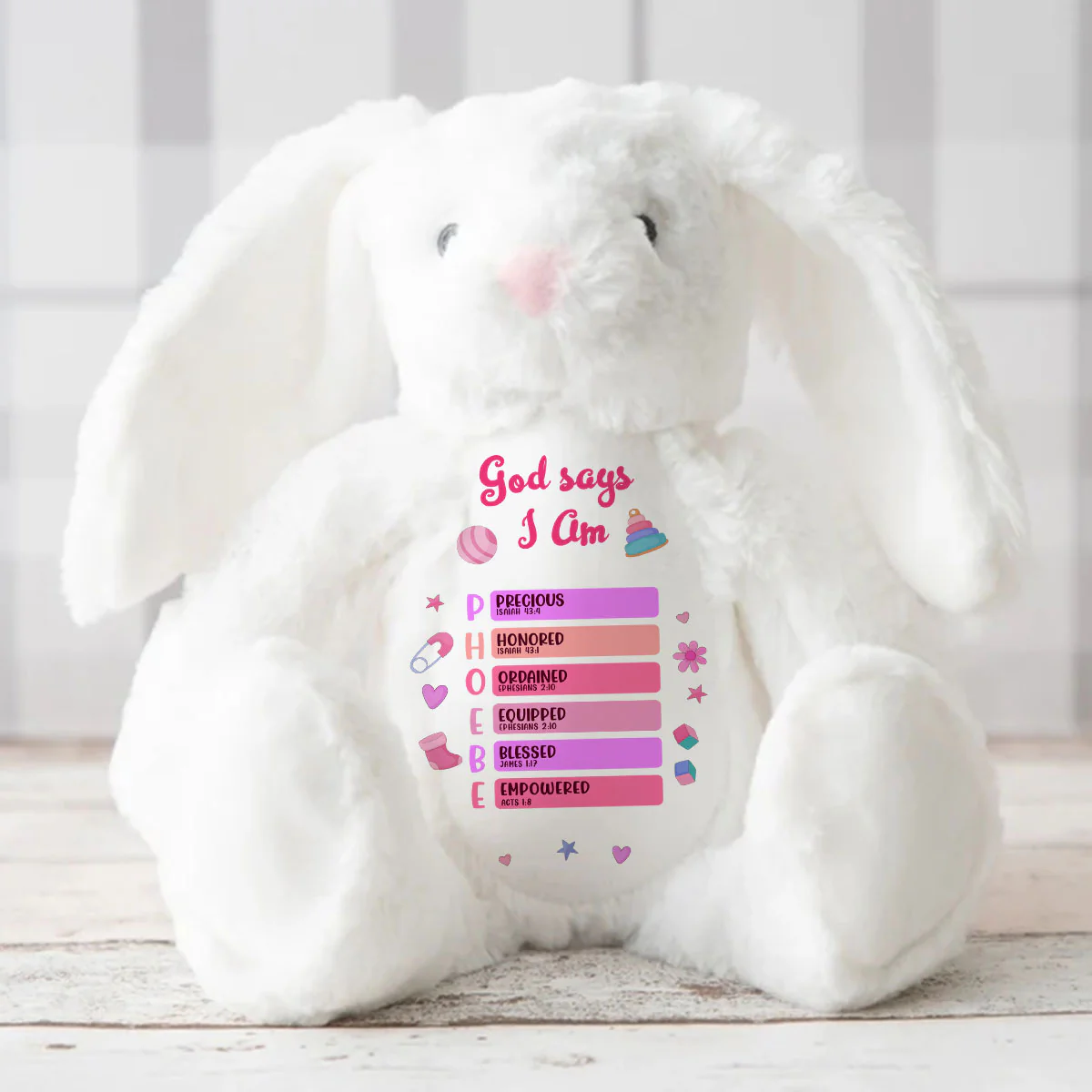 God Says I Am - Personalized Stuffed Bunny - Image 3