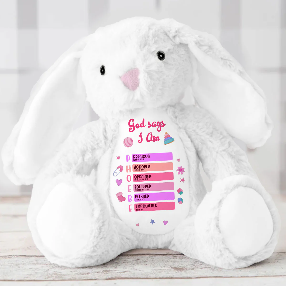 God Says I Am - Personalized Stuffed Bunny - Image 5