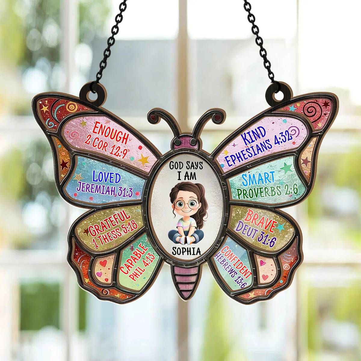 God Says I Am - Personalized Window Hanging Suncatcher - Image 2