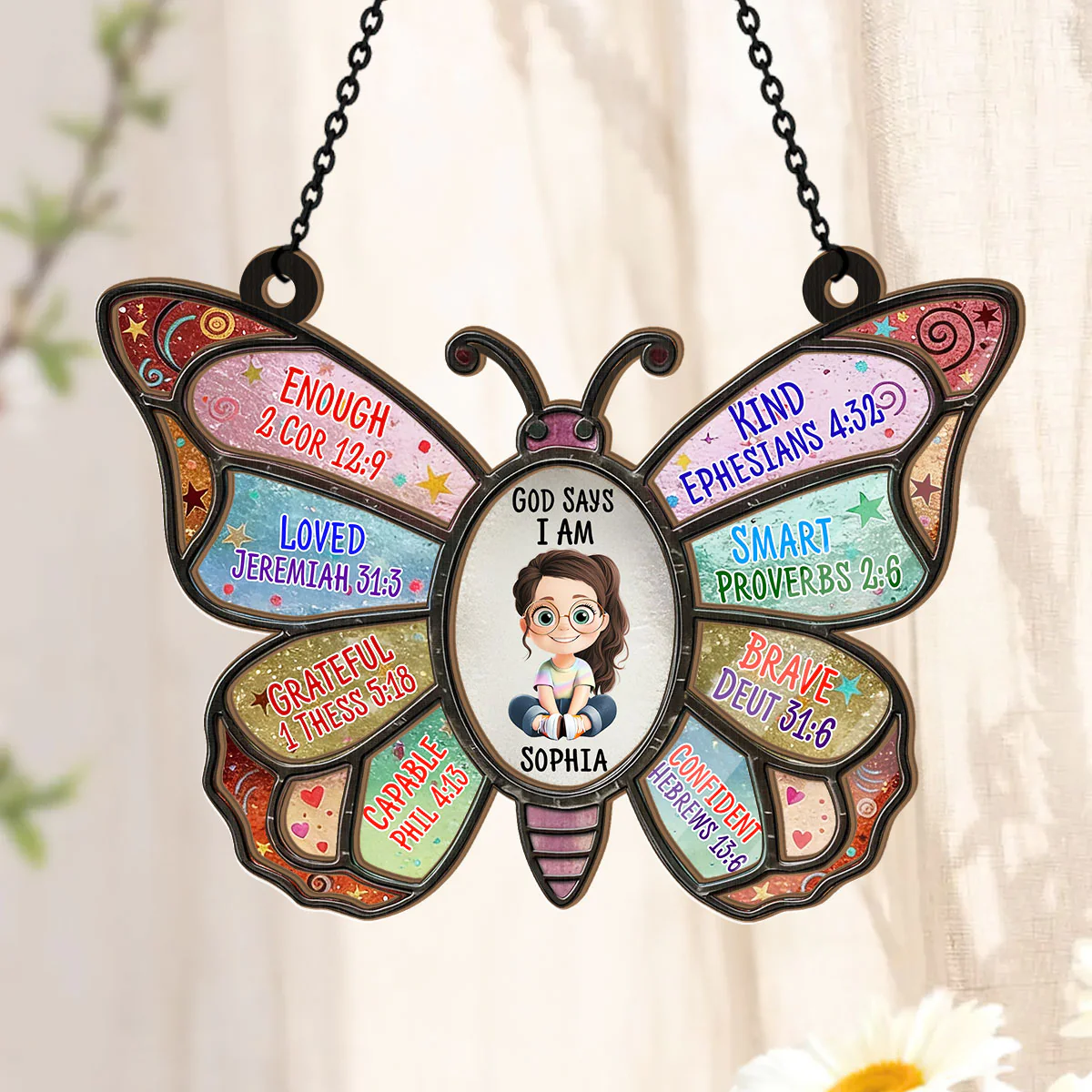 God Says I Am - Personalized Window Hanging Suncatcher - Image 3