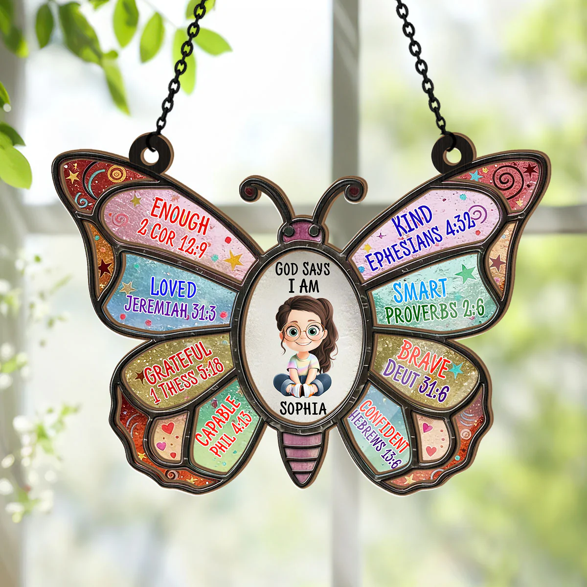 God Says I Am - Personalized Window Hanging Suncatcher - Image 4