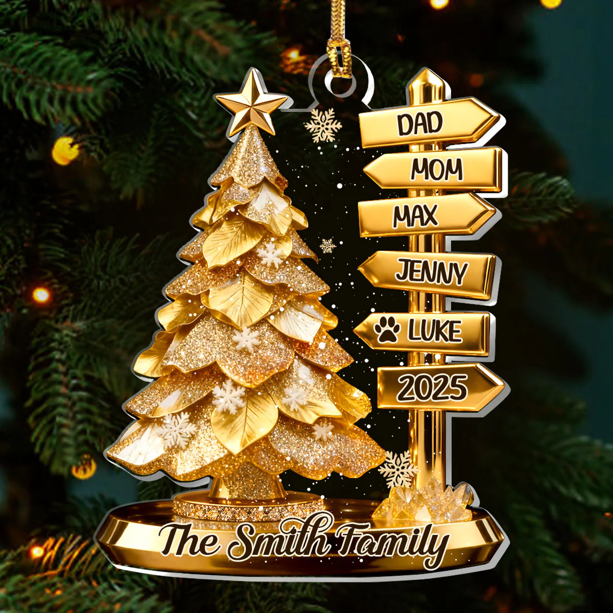 Golden Glory Family  - Personalized 1-Layer Acrylic Ornament - Image 3