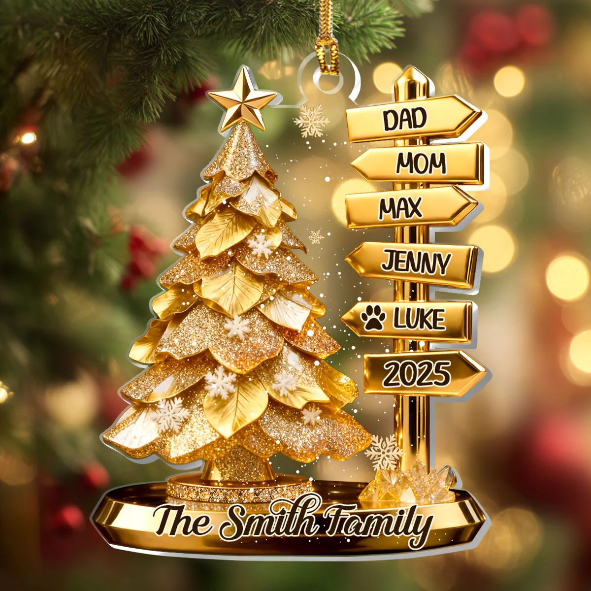 Golden Glory Family  - Personalized 1-Layer Acrylic Ornament - Image 4
