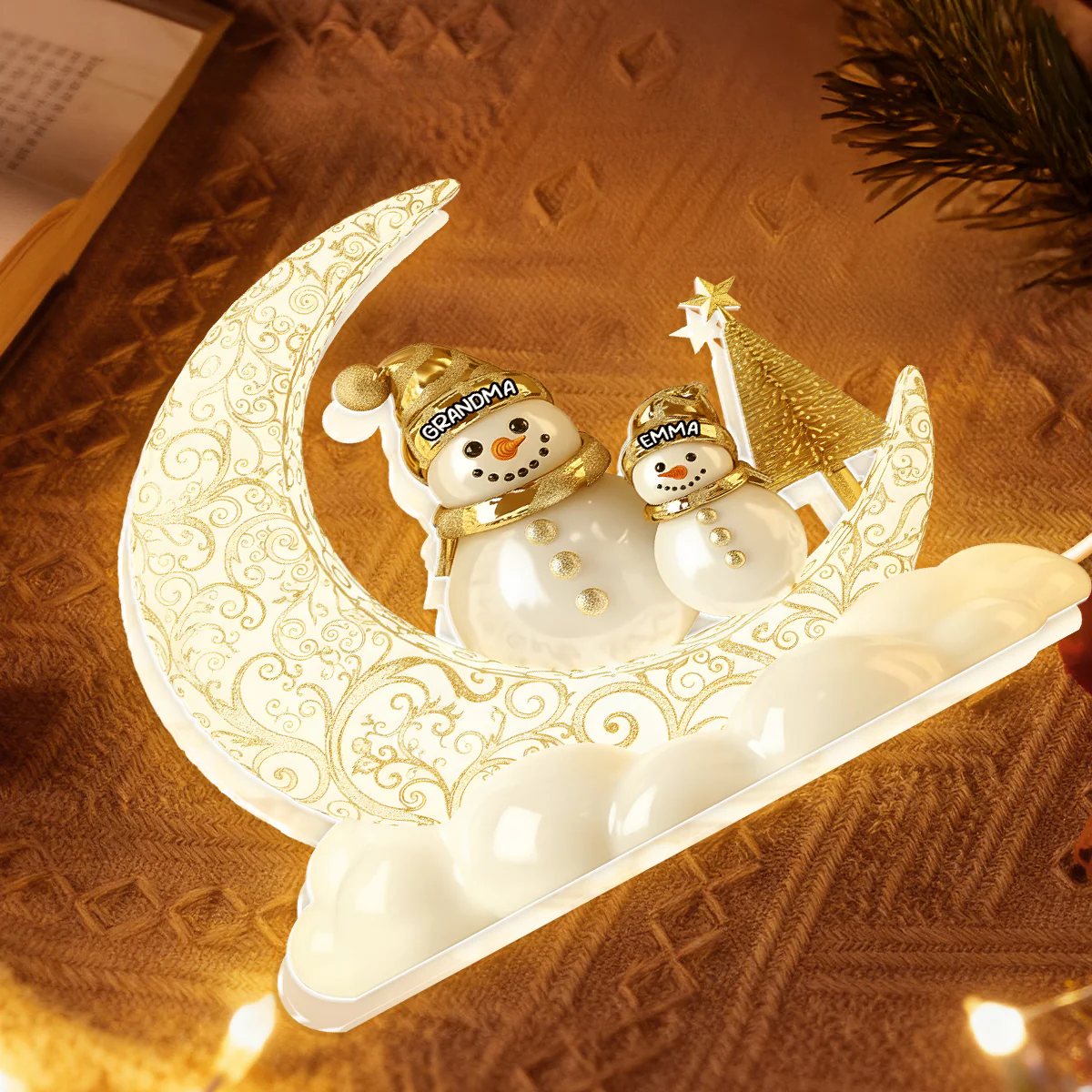 Golden Snowman Grandma And Grandchild - Personalized Light Box - Image 3