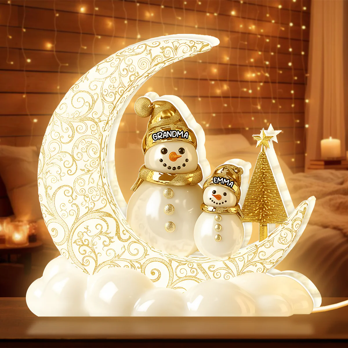 Golden Snowman Grandma And Grandchild - Personalized Light Box - Image 5