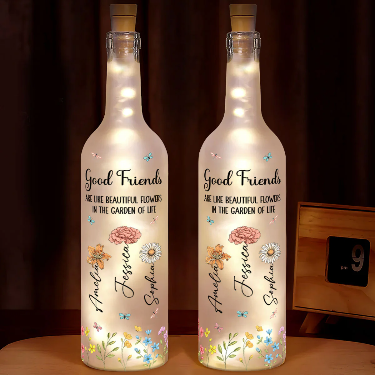 Good Friends Are Like Beautiful Flowers In The Garden Of Life - Personalized Bottle Lamp