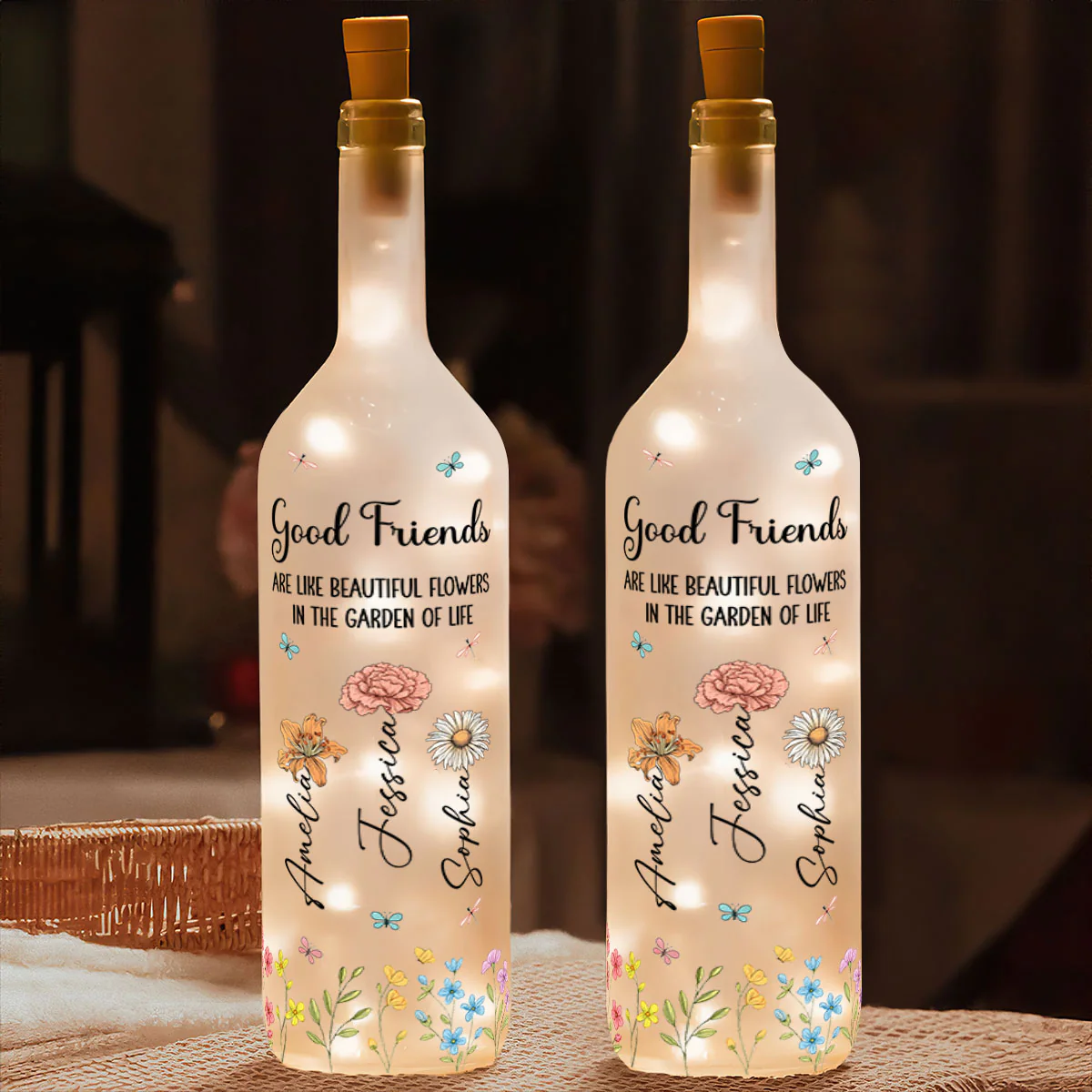 Good Friends Are Like Beautiful Flowers In The Garden Of Life - Personalized Bottle Lamp - Image 2