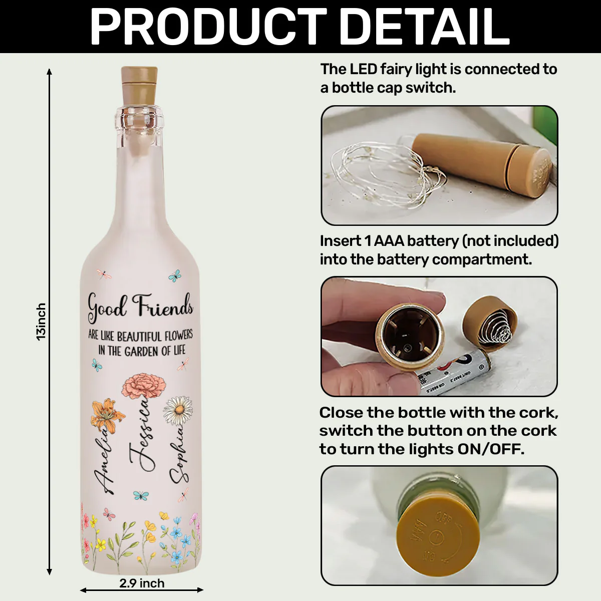 Good Friends Are Like Beautiful Flowers In The Garden Of Life - Personalized Bottle Lamp - Image 5