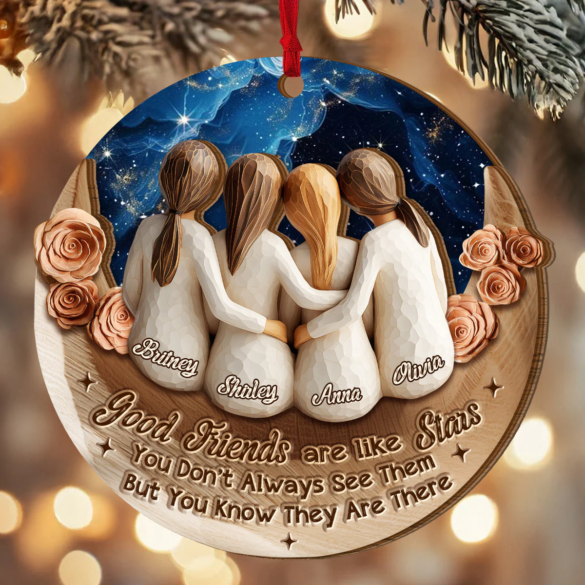 Good Friends Are Like Stars - Personalized 2-Layered Wooden Ornament