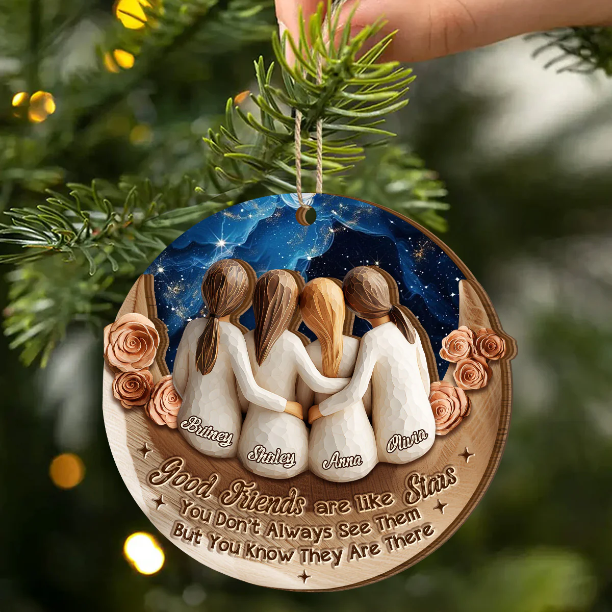 Good Friends Are Like Stars - Personalized 2-Layered Wooden Ornament - Image 2